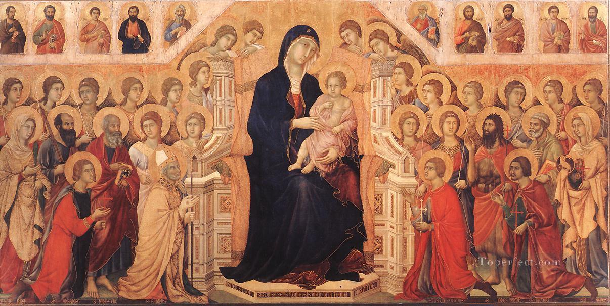 Virgen Maesta con ángeles y santos Escuela de Siena Duccio Pintura al óleo
